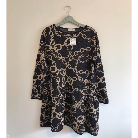 NWT Zara Metallic Chain Ruffle Dress - Picture 1 of 7